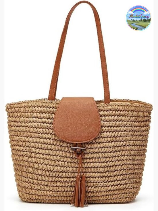 Handbags - Hand-woven Straw Shoulder Bag Large Woven Beach Tote Purse Top Handle with